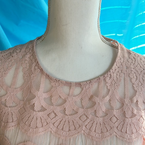 Buy2items get1free 3/$20items for$40. Peach lace round neck short sleeve top - Picture 3 of 8